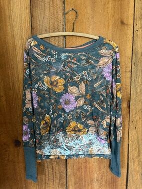 Pilcro Floral Crewneck — Gray, Coral, Yellow, Purple